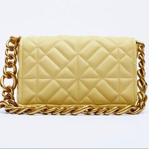 Zara Quilted Chain Strap Shoulder Bag - Yellow
